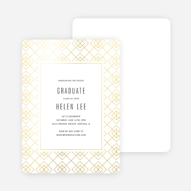 Foil Geo Border Graduation Party Invitations - White