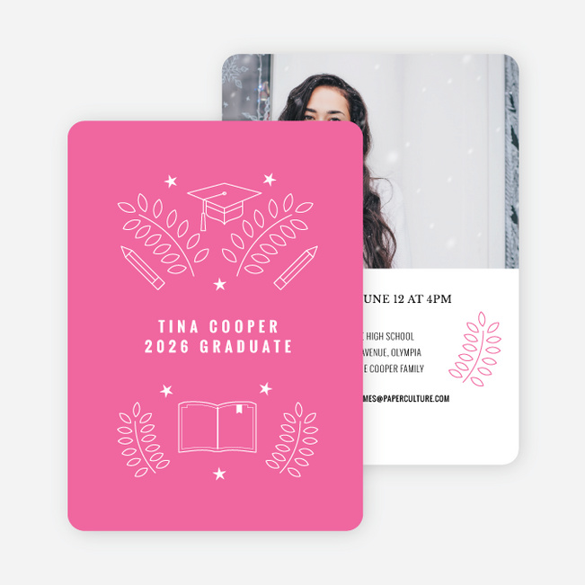 Graduation Invitations & Announcements with Laurel Wreaths - Pink