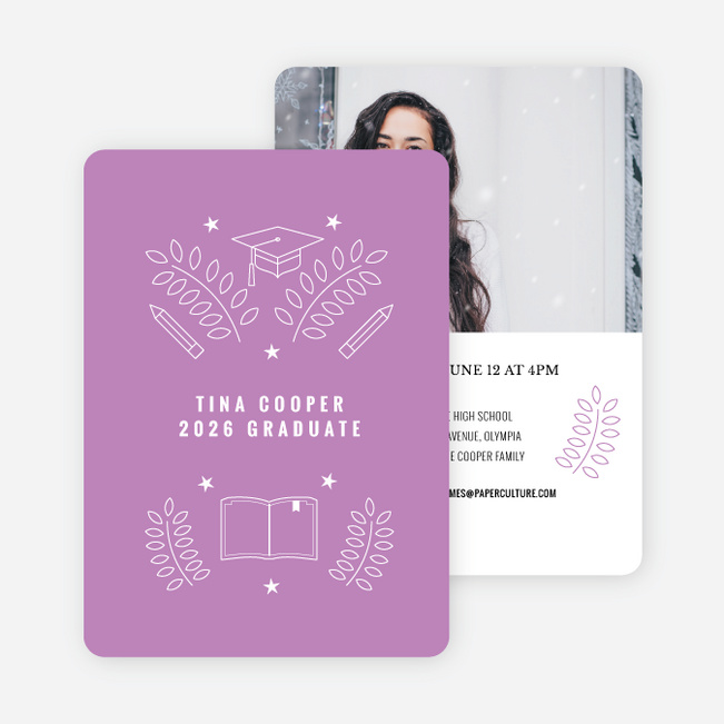 Graduation Invitations & Announcements with Laurel Wreaths - Purple