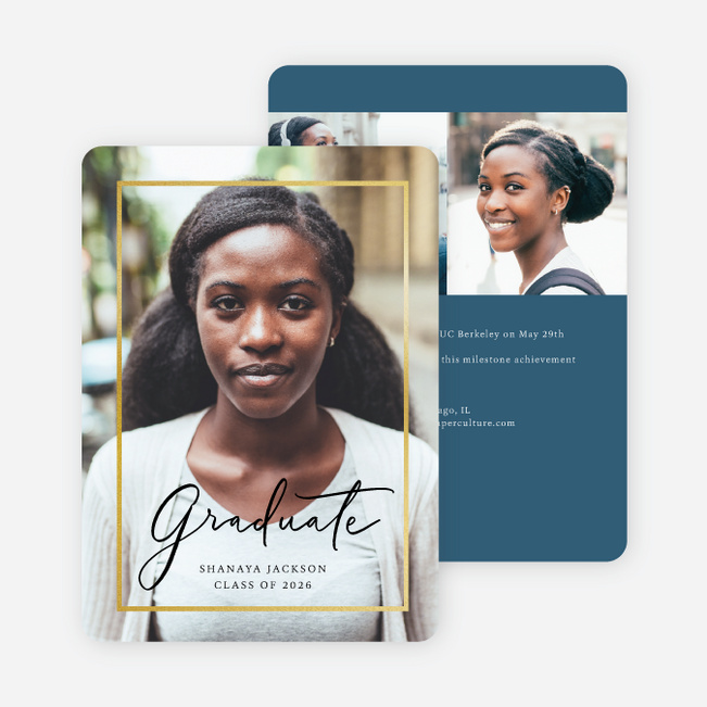 Foil Border Elegance Graduation Invitations - Blue