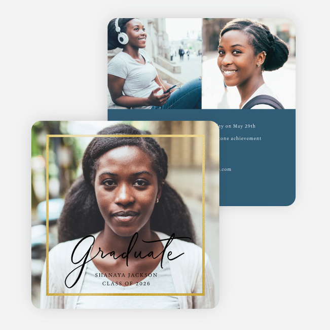 Foil Border Elegance Graduation Invitations - Blue