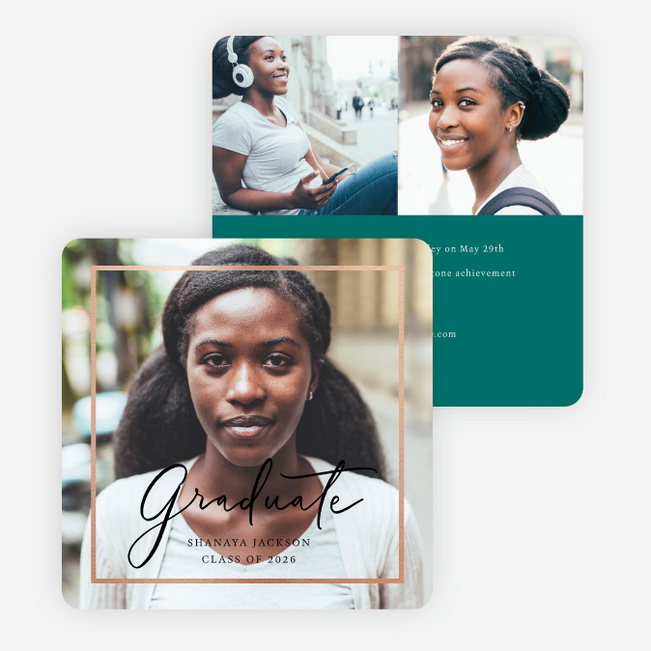 Foil Border Elegance Graduation Invitations - Green