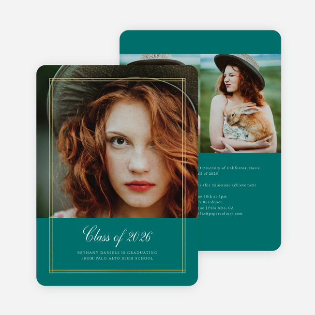 Foil Double Lines Graduation Invitations - Green