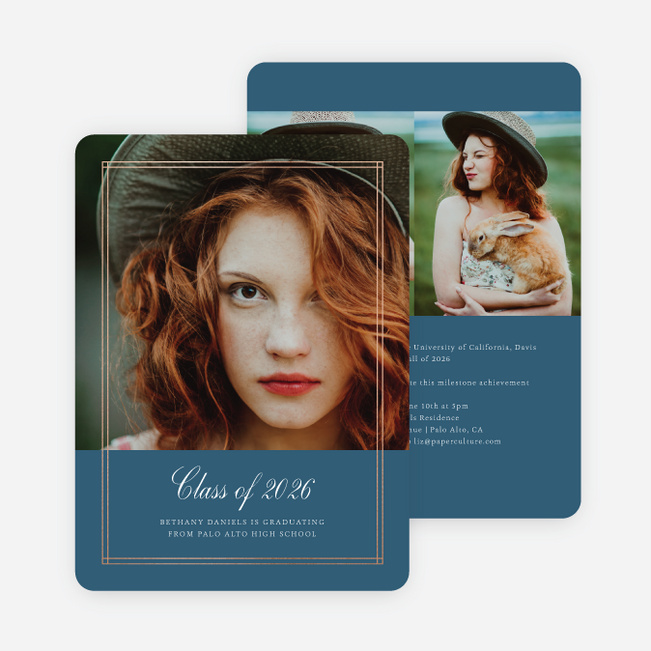 Foil Double Lines Graduation Invitations - Blue