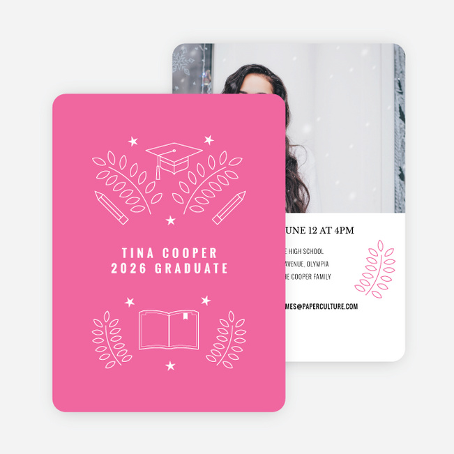 Graduation Invitations & Announcements with Laurel Wreaths - Pink