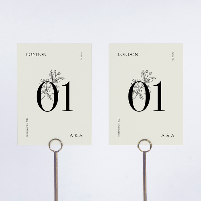 Floral Ampersand Wedding Table Cards - Beige