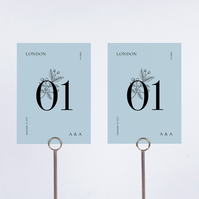 Floral Ampersand Wedding Table Cards - Blue