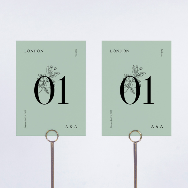 Floral Ampersand Wedding Table Cards - Green
