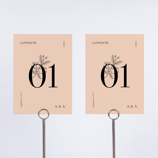 Floral Ampersand Wedding Table Cards - Orange