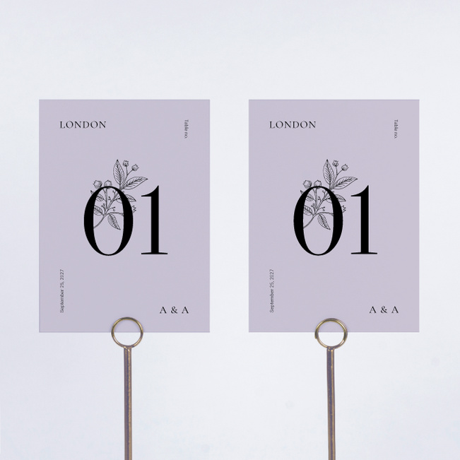 Floral Ampersand Wedding Table Cards - Purple
