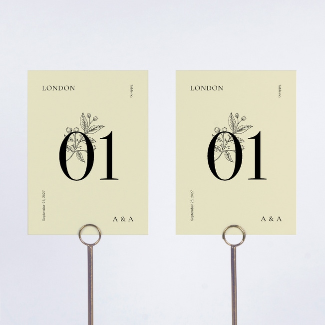 Floral Ampersand Wedding Table Cards - Yellow