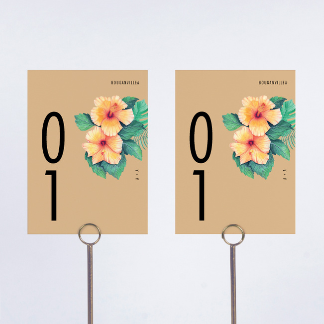 Orange Hibiscus Wishes Wedding Table Cards - Orange