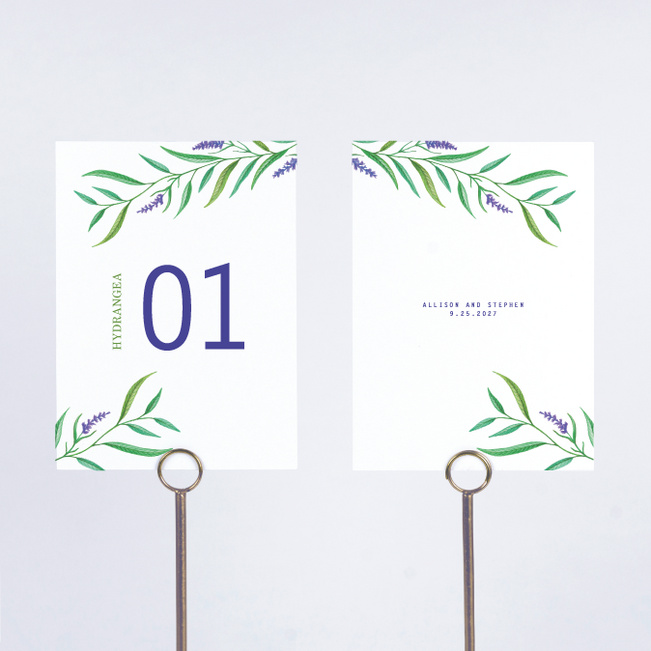 Side Swept Floral Wedding Table Cards - Green