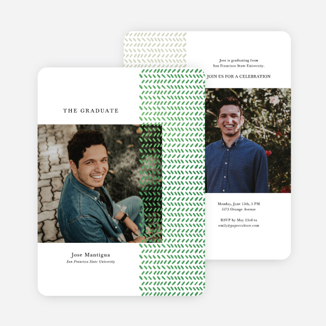 Gold Leaf Graduation Announcements and Invitations - Green