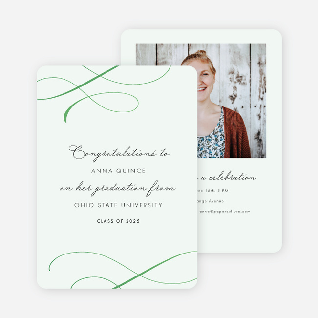 Golden Musing Graduation Announcements and Invitations - Green