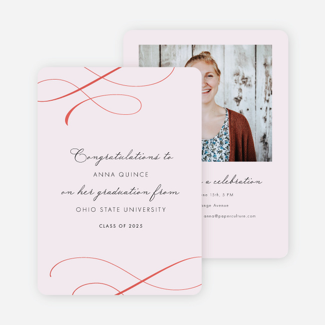 Golden Musing Graduation Announcements and Invitations - Red