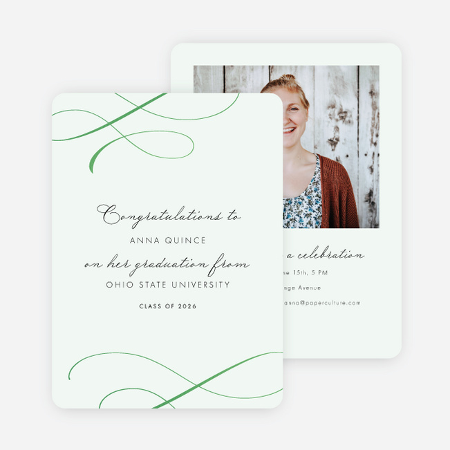 Golden Musing Graduation Announcements and Invitations - Green