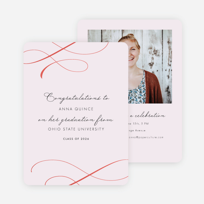 Golden Musing Graduation Announcements and Invitations - Red