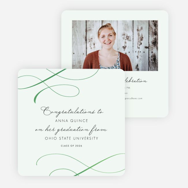 Golden Musing Graduation Announcements and Invitations - Green