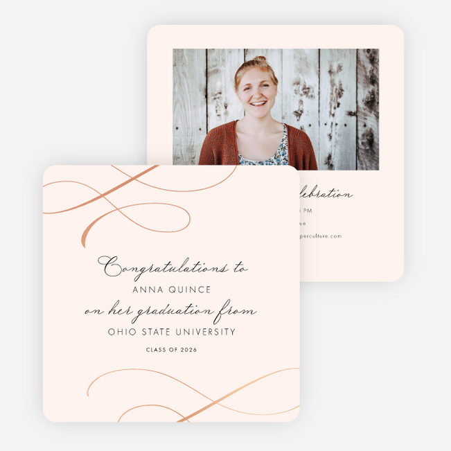 Golden Musing Graduation Announcements and Invitations - Pink