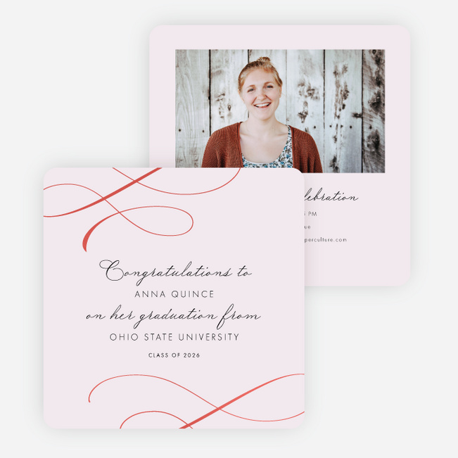 Golden Musing Graduation Announcements and Invitations - Red