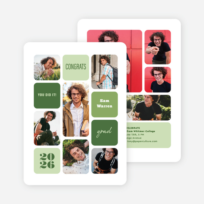 Graphic Moment Graduation Announcements and Invitations - Green