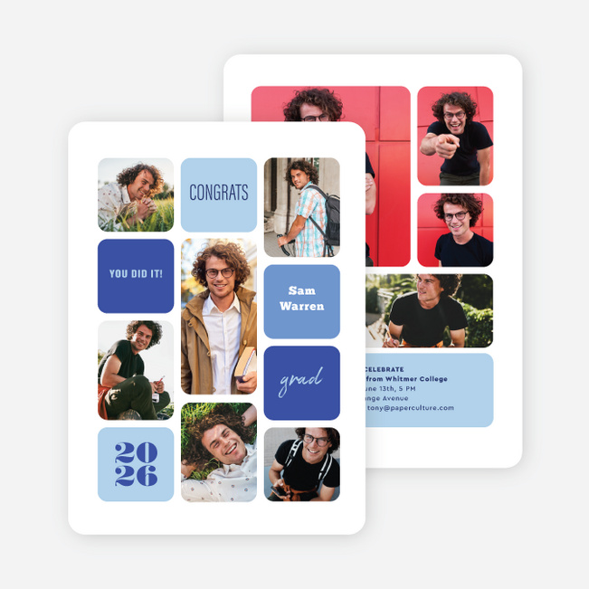 Graphic Moment Graduation Announcements and Invitations - Blue