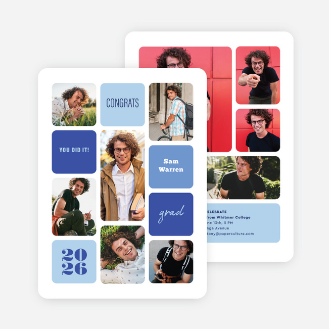 Graphic Moment Graduation Announcements and Invitations - Blue