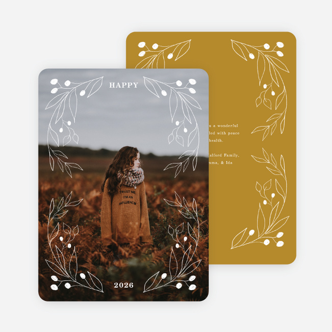 Branch Outline Frame New Year Cards and Invitations - Yellow