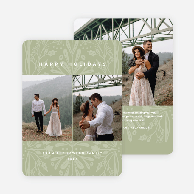 Floral Folk Lace Holiday Cards and Invitations - Green