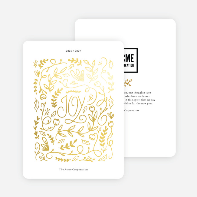 Foil Decorative Leaves Corporate Holiday Cards & Corporate Christmas Cards - Yellow