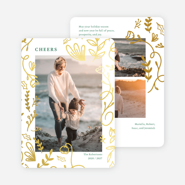 Foil Decorative Leaves Holiday Cards and Invitations - Yellow