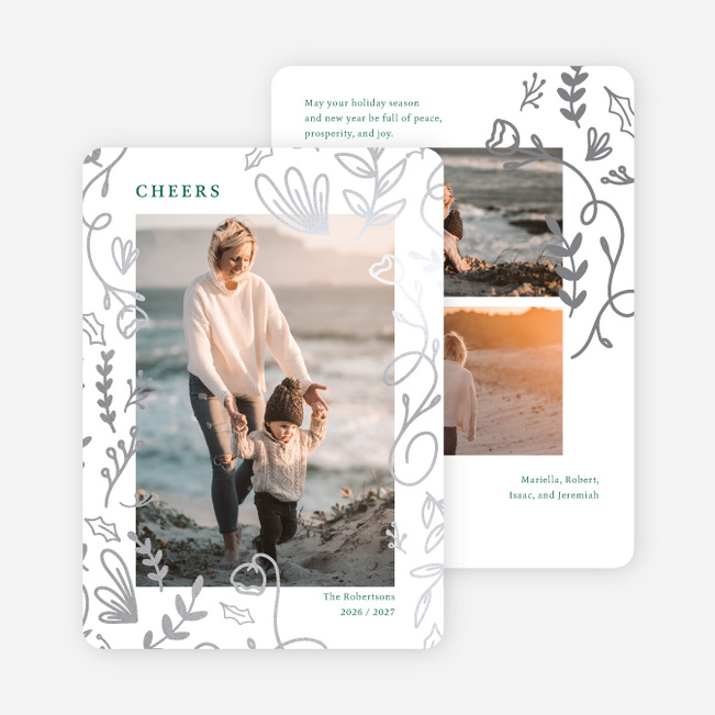 Foil Decorative Leaves Holiday Cards and Invitations - Gray