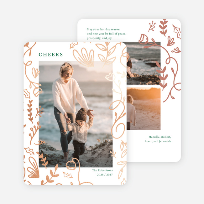 Foil Decorative Leaves Holiday Cards and Invitations - Pink