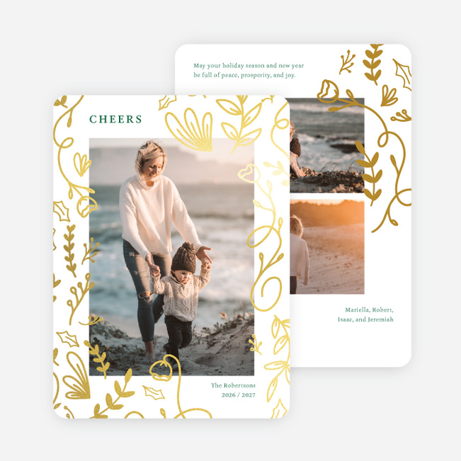 Foil Decorative Leaves Holiday Cards and Invitations - Yellow