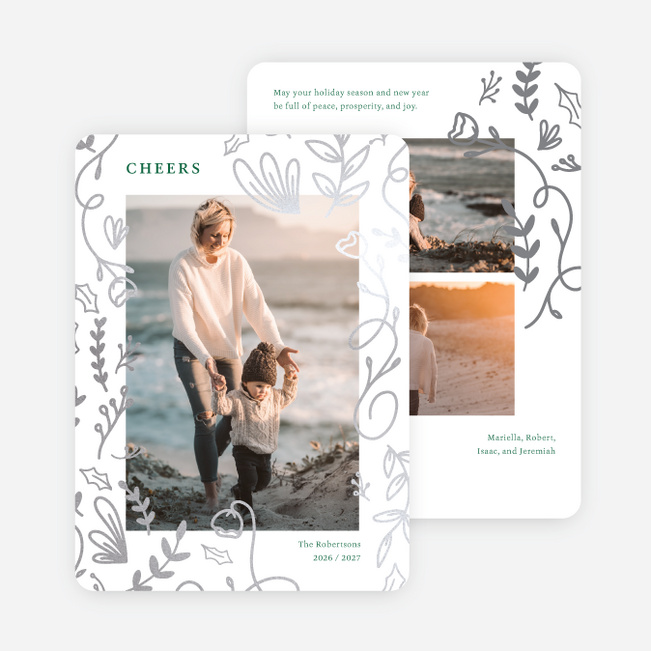 Foil Decorative Leaves Holiday Cards and Invitations - Gray