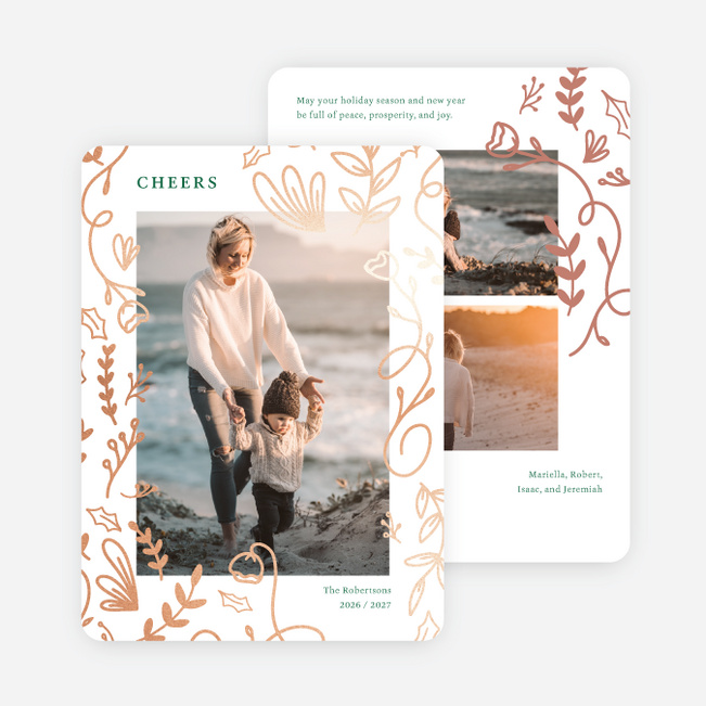 Foil Decorative Leaves Holiday Cards and Invitations - Pink