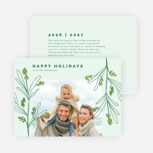 Foil Hanging Mistletoe Holiday Cards and Invitations - Yellow