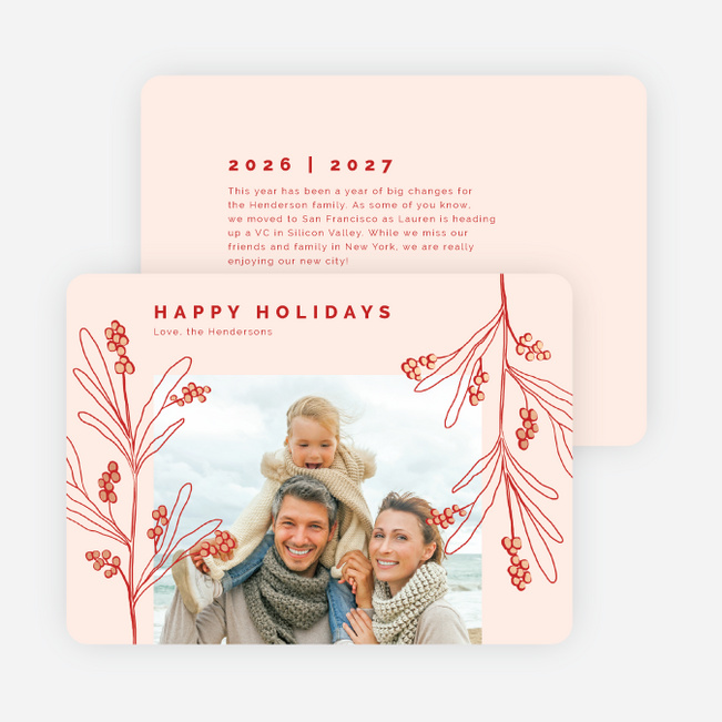 Foil Hanging Mistletoe Holiday Cards and Invitations - Pink