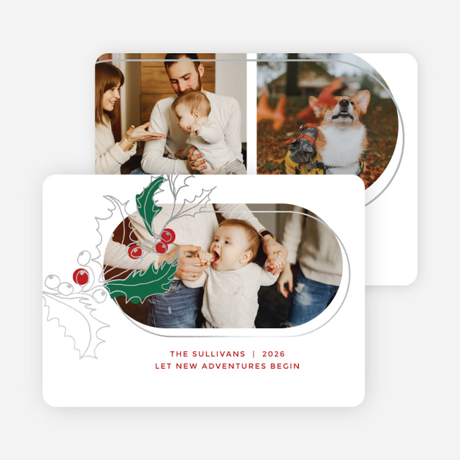 Foil Holly Overlap Holiday Cards and Invitations - Gray