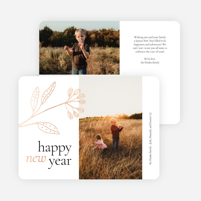 Foil Plant Header New Year Cards and Invitations - Pink