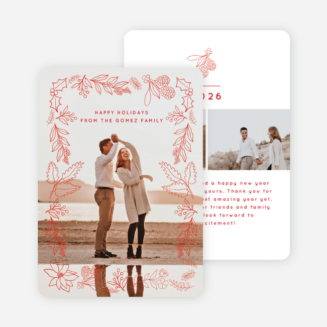 Illustrated Frame Holiday Cards and Invitations - Red