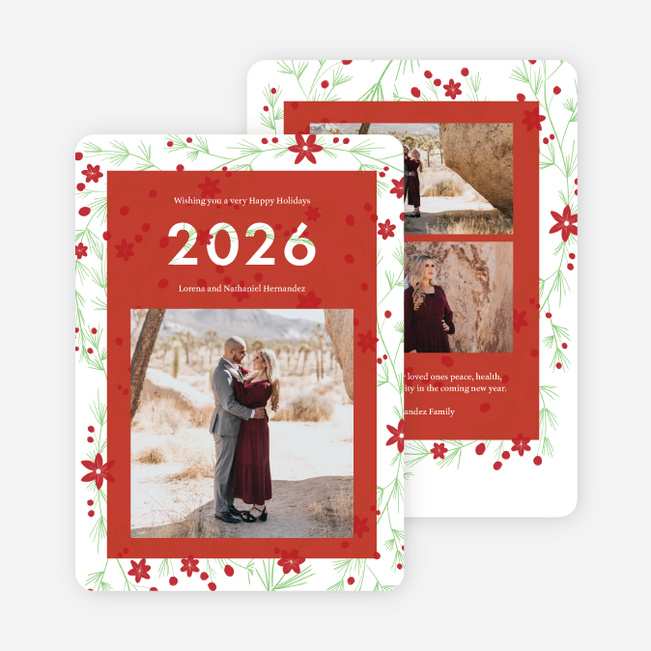 Leafy Backdrop Holiday Cards and Invitations - Red