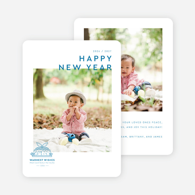 Festive Stamp New Year Cards and Invitations - Blue