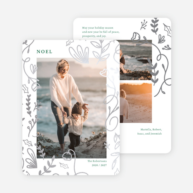 Foil Decorative Leaves Christmas Cards - Gray
