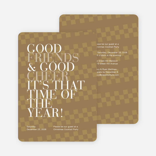 Good Friends & Good Cheer Holiday Party Invitations - Brown