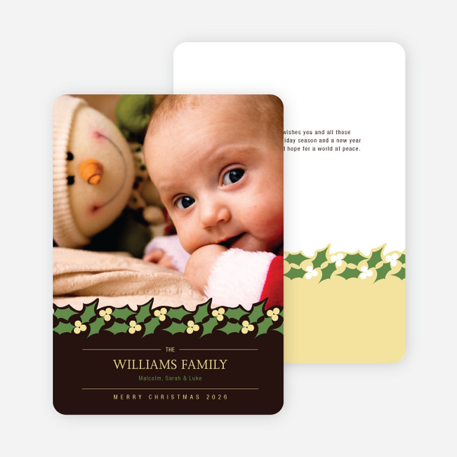 Holly Banner Holiday Photo Cards - Walnut