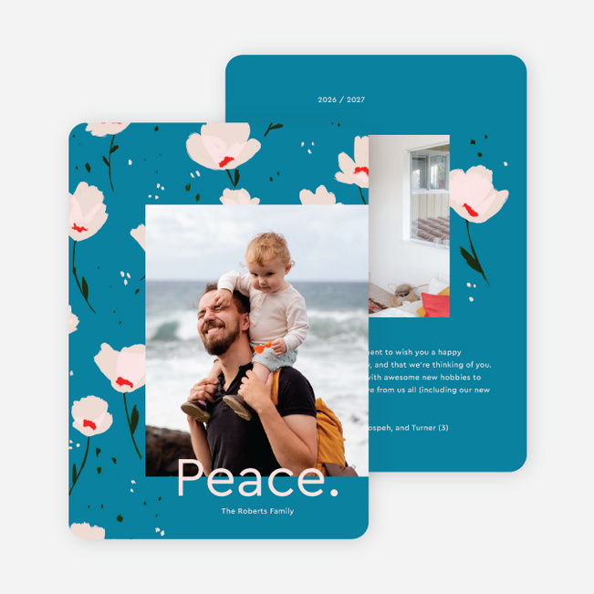 Jolly Petals Multi Photo Holiday Cards - Blue
