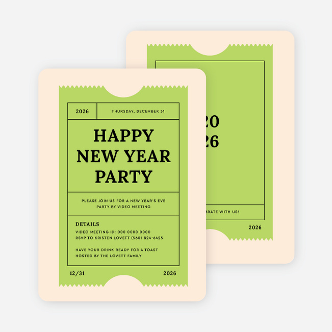 Party Ticket Holiday Invitations - Green