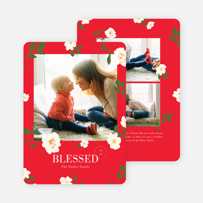 Timeless Florals Multi Photo Holiday Cards - Red